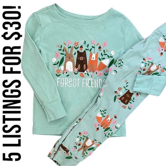 Old Navy 2T Toddler Girl Snug Fit Pajamas Whimsical Forest Theme vguc - Picture 3 of 12